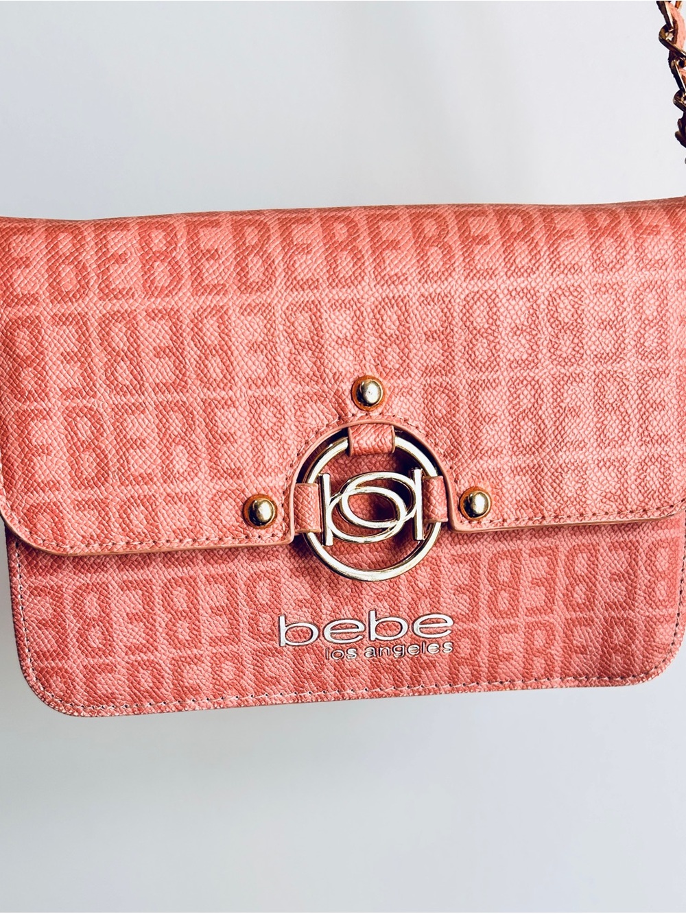bebe Kira Crossbody bag in Dusty Rose with Gold Tone Hardware and bebe Charm